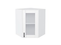 Шкаф верхний угловой остекленный Лофт Белый, Super White, 720 В*Ш*Г 716*600*600, фасад МДФ/Стекло  Super White, корпус  Белый ms2510VVT_55274
