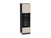 Шкаф пенал с 1-ой дверцей и ящиком под технику Лофт Graphite, Cream Silk, 2140 В*Ш*Г 2132*600*576, фасад МДФ  Cream Silk, корпус  Graphite ms2510VVT_71609