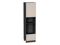 Шкаф пенал с 1-ой дверцей и ящиком под технику Лофт Graphite, Cream Silk, 2340 В*Ш*Г 2336*600*576, фасад МДФ  Cream Silk, корпус  Graphite ms2510VVT_71610