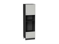Шкаф пенал с 1-ой дверцей и ящиком под технику Лофт Graphite, Grey Silk, 2140 В*Ш*Г 2132*600*576, фасад МДФ  Grey Silk, корпус  Graphite ms2510VVT_69744