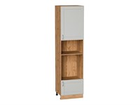 Шкаф пенал с 1-ой дверцей и ящиком под технику Лофт Дуб Вотан, Grey Silk, 2340 В*Ш*Г 2336*600*576, фасад МДФ  Grey Silk, корпус  Дуб Вотан ms2510VVT_69743