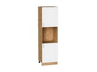 Шкаф пенал с 2-мя дверцами под технику Лофт Дуб Вотан, White Silk, 2140 В*Ш*Г 2132*600*576, фасад МДФ  White Silk, корпус  Дуб Вотан ms2510VVT_63418