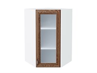 Шкаф верхний угловой остекленный Шале Белый, Brown Dreamline, 920 В*Ш*Г 920*600*600, фасад МДФ/Стекло  Brown Dreamline, корпус  Белый ms2510VVT_53856