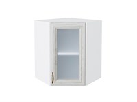 Шкаф верхний угловой остекленный Шале Белый, White Dreamline, 720 В*Ш*Г 716*600*600, фасад МДФ/Стекло  White Dreamline, корпус  Белый ms2510VVT_53851