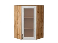 Шкаф верхний угловой остекленный Шале Дуб Вотан, White Dreamline, 920 В*Ш*Г 920*600*600, фасад МДФ/Стекло  White Dreamline, корпус  Дуб Вотан ms2510VVT_61347
