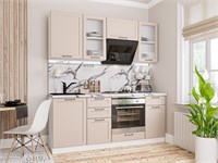 Кухонный гарнитур модульный Барселона-02 В*Ш*Г 2140*1900*600, фасад МДФ/Стекло  Кашемир, корпус  Белый, столешница  Гранит белый ms2510VVT_65939