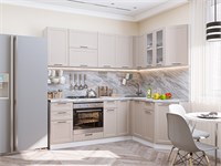 Кухонный гарнитур модульный Барселона-05 В*Ш*Г 2140*2200/1600*600, фасад МДФ/Стекло  Кашемир, корпус  Белый, столешница  Снежный мрамор ms2510VVT_77588