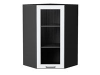 Шкаф верхний угловой остекленный Барселона Graphite, Белый, 920 В*Ш*Г 920*600*606, фасад МДФ/Стекло  Белый, корпус  Graphite ms2510VVT_53271