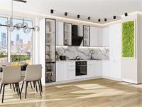 Кухонный гарнитур модульный Квадро-04 В*Ш*Г 2340*3400/1600*600, фасад МДФ  Белый, корпус  Белый, столешница  Гранит белый ms2510VVT_79613