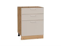 Шкаф нижний с 3-мя ящиками Квадро Дуб Вотан, Кашемир, 600 В*Ш*Г 816*600*481, фасад МДФ  Кашемир, корпус  Дуб Вотан ms2510VVT_73631