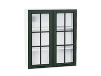 Шкаф верхний с 2-мя остекленными дверцами Дублин Белый, Special Green, 920, 800 В*Ш*Г 920*800*318, фасад МДФ/Стекло  Special Green, корпус  Белый ms2510VVT_74295