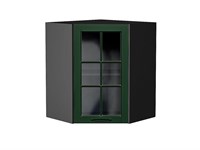 Шкаф верхний угловой остекленный Дублин Graphite, Special Green, 720 В*Ш*Г 716*600*600, фасад МДФ/Стекло  Special Green, корпус  Graphite ms2510VVT_74286