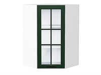 Шкаф верхний угловой остекленный Дублин Белый, Special Green, 920 В*Ш*Г 920*600*600, фасад МДФ/Стекло  Special Green, корпус  Белый ms2510VVT_74279