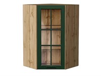 Шкаф верхний угловой остекленный Дублин Дуб Вотан, Special Green, 920 В*Ш*Г 920*600*600, фасад МДФ/Стекло  Special Green, корпус  Дуб Вотан ms2510VVT_74283