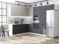 Кухонный гарнитур модульный Евро Лайн-03 В*Ш*Г 2140*2150/2800*600, фасад МДФ  Агат/Антрацит, корпус  Белый, столешница  Гранит белый глянец ms2510VVT_77596