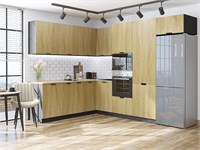 Кухонный гарнитур модульный Евро Лайн-03 В*Ш*Г 2140*2150/2800*600, фасад МДФ  Дуб песочный, корпус  Graphite, столешница  Дуб сонома ms2510VVT_79782