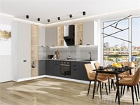 Кухонный гарнитур модульный Евро Лайн-07 В*Ш*Г 2340*2000/3000*600, фасад МДФ  Агат/Антрацит, корпус  Белый, столешница  Снежный мрамор ms2510VVT_79631