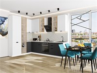 Кухонный гарнитур модульный Евро Лайн-07 В*Ш*Г 2340*2000/3000*600, фасад МДФ  Белый/Антрацит, корпус  Белый, столешница  Пирит светлый ms2510VVT_79625