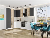 Кухонный гарнитур модульный Евро Лайн-07 В*Ш*Г 2340*2000/3000*600, фасад МДФ  Антрацит/Белый, корпус  Белый, столешница  Пирит светлый ms2510VVT_79634