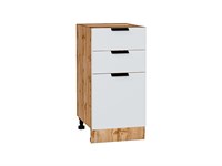 Шкаф нижний с 3-мя ящиками Евро Дуб Вотан, Белый, 400 В*Ш*Г 816*400*478, фасад МДФ  Белый, корпус  Дуб Вотан ms2510VVT_62103