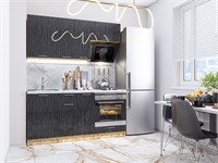 Кухонный гарнитур модульный Валерия-М-06 В*Ш*Г 2140*1700*600, фасад МДФ  Черный металлик дождь, корпус  Дуб Вотан, столешница  Пирит светлый ms2510VVT_66768