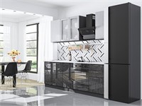 Кухонный гарнитур модульный Валерия-М-03 В*Ш*Г 2140*2400*600, фасад МДФ/Стекло  Серый металлик дождь светлый/Черный металлик дождь, корпус  Graphite, столешница  Антарес ms2510VVT_24211