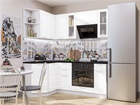 Кухонный гарнитур модульный Валерия-М-04 В*Ш*Г 2140*1300/1900*600, фасад МДФ/Стекло  Белый глянец, корпус  Белый, столешница  Гэлакси ms2510VVT_23788