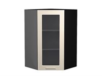 Шкаф верхний угловой остекленный Валерия-М Graphite, Бежевый металлик, 920 В*Ш*Г 920*600*600, фасад МДФ/Стекло  Бежевый металлик, корпус  Graphite ms2510VVT_51402