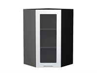 Шкаф верхний угловой остекленный Валерия-М Graphite, Белый металлик, 920 В*Ш*Г 920*600*600, фасад МДФ/Стекло  Белый металлик, корпус  Graphite ms2510VVT_40748