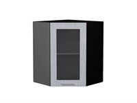 Шкаф верхний угловой остекленный Валерия-М Graphite, Серый металлик дождь светлый, 720 В*Ш*Г 716*600*600, фасад МДФ/Стекло  Серый металлик дождь светлый, корпус  Graphite ms2510VVT_37991