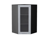 Шкаф верхний угловой остекленный Валерия-М Graphite, Серый металлик дождь светлый, 920 В*Ш*Г 920*600*600, фасад МДФ/Стекло  Серый металлик дождь светлый, корпус  Graphite ms2510VVT_40764