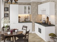 Кухонный гарнитур модульный Ницца Royal-03 В*Ш*Г 2140*1600/1600*600, фасад МДФ/Стекло  Blanco, корпус  Белый, столешница  Черный детройт ms2510VVT_26931