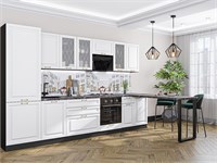 Кухонный гарнитур модульный Ницца-02 В*Ш*Г 2140*3300*600, фасад МДФ/Стекло  Белый, корпус  Graphite, столешница  Мрамор черный ms2510VVT_77611