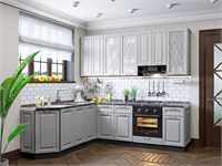 Кухонный гарнитур модульный Ницца-03 В*Ш*Г 2340*1890/2400*600, фасад МДФ/Стекло  Графит, корпус  Graphite, столешница  Мрамор черный ms2510VVT_77623