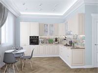 Кухонный гарнитур модульный Ницца-04 В*Ш*Г 2340*3200/2700*600, фасад МДФ/Стекло  Агат, корпус  Белый, столешница  Редондо ms2510VVT_77626