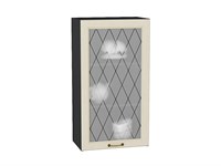 Шкаф верхний с 1-ой остекленной дверцей Ницца Graphite, Дуб крем, 920, 500 В*Ш*Г 920*500*318, фасад МДФ/Стекло  Дуб крем, корпус  Graphite ms2510VVT_44248