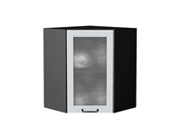 Шкаф верхний угловой остекленный Ницца Graphite, Blanco, 720, Кризет В*Ш*Г 716*600*600, фасад МДФ/Стекло  Blanco, корпус  Graphite ms2510VVT_44385