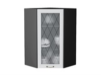 Шкаф верхний угловой остекленный Ницца Graphite, Белый, 920 В*Ш*Г 920*600*600, фасад МДФ/Стекло  Белый, корпус  Graphite ms2510VVT_54808