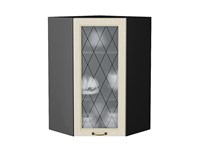 Шкаф верхний угловой остекленный Ницца Graphite, Дуб крем, 920 В*Ш*Г 920*600*600, фасад МДФ/Стекло  Дуб крем, корпус  Graphite ms2510VVT_44404