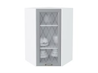 Шкаф верхний угловой остекленный Ницца Белый, Графит, 920 В*Ш*Г 920*600*600, фасад МДФ/Стекло  Графит, корпус  Белый ms2510VVT_54818