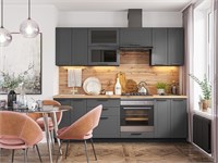 Кухонный гарнитур модульный Глетчер-02 В*Ш*Г 2140*2400*600, фасад МДФ/Стекло  Маренго Силк, корпус  Graphite, столешница  Дуб натуральный ms2510VVT_77644