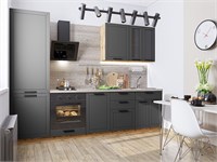 Кухонный гарнитур модульный Глетчер-04 В*Ш*Г 2140*2700*600, фасад МДФ/Стекло  Маренго Силк, корпус  Дуб Вотан, столешница  Песчаный камень глянец ms2510VVT_77648