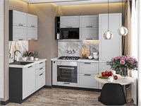 Кухонный гарнитур модульный Глетчер-03 В*Ш*Г 2140*1200/2000*600, фасад МДФ  Гейнсборо Силк, корпус  Graphite, столешница  Снежный мрамор ms2510VVT_25211