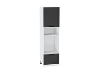 Шкаф пенал с 1-ой дверцей и ящиком под технику Глетчер Белый, Маренго Силк, 2140 В*Ш*Г 2132*600*574, фасад МДФ  Маренго Силк, корпус  Белый ms2510VVT_43734