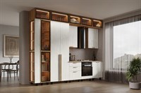 Кухня Рио NEW (дерево) 3,2/1260м (490) Компоновка №7 (Шелковый камень, Дуб Крафт (Дуб вотан)) фасад ЛДСП 16 мм / Стекло pnnon26mf_08-242683 (418244)