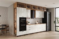 Кухня Рио NEW (металл) 3,2/1080м (490) Компоновка №7 (Шелковый камень, Дуб Крафт (Дуб вотан)) фасад ЛДСП 16 мм / Стекло pnnon26mf_08-243628 (419735)